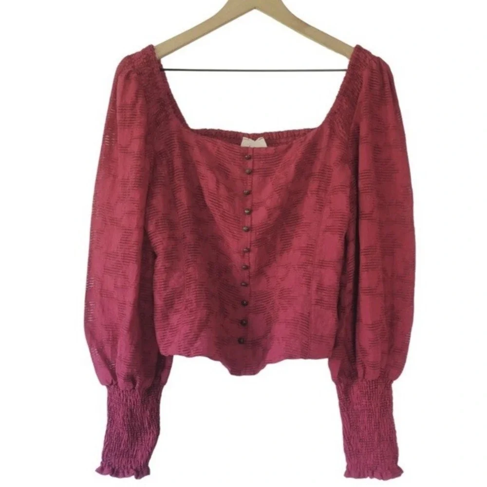 Anthropologie Women Blouse Size XS Cranberry Romantic Puff Sleeve Office casual‎